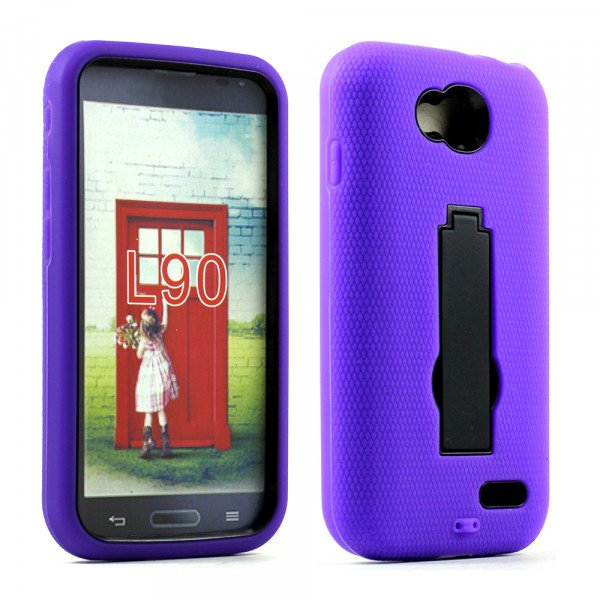 Wholesale LG Optimus L90 Armor Hybrid Stand Case (Purple Black)